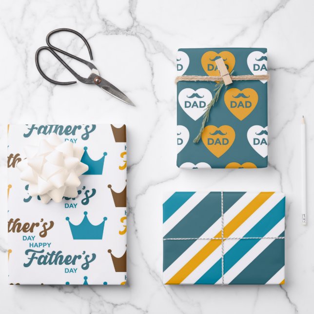 Father's Day King Dad Set Wrapping Paper Sheet (Front)