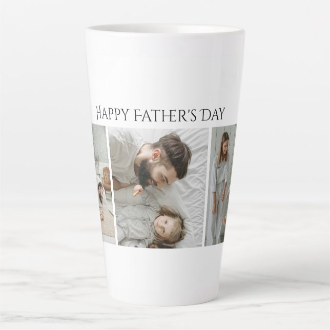 Father's Day Latte Mug – Custom 3 Photo & Text (Front)