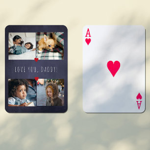 Father's Day Love you daddy 4 photo collage navy Playing Cards