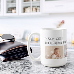 Father's Day Lucky Me Best Daddy Photos Customized Coffee Mug