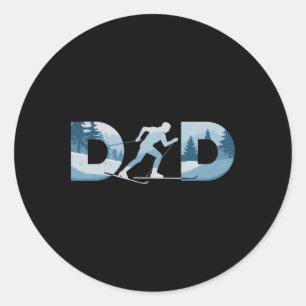 Fathers Day Mens Cross-country Skiing Dad  Classic Round Sticker