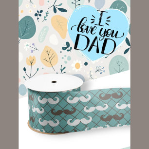 Father's Day Modern Brown & Teal Moustache Satin Ribbon