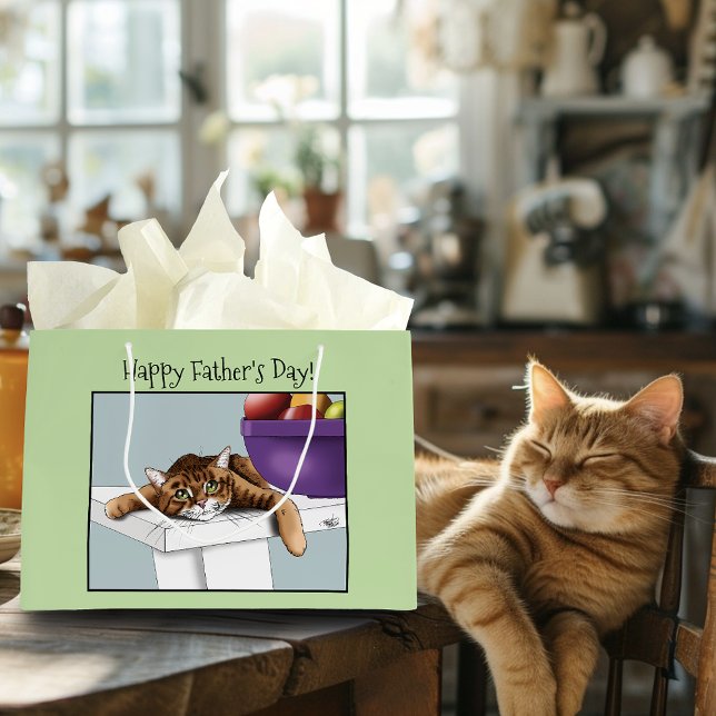 Father's Day Orange Tabby Cat Large Gift Bag (Creator Uploaded)