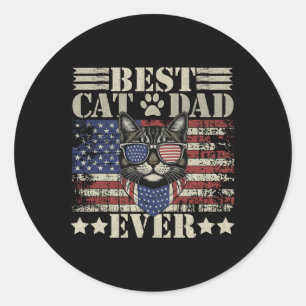 Fathers Day Patriotic Dad Cat Daddy Funny Best Cat Classic Round Sticker