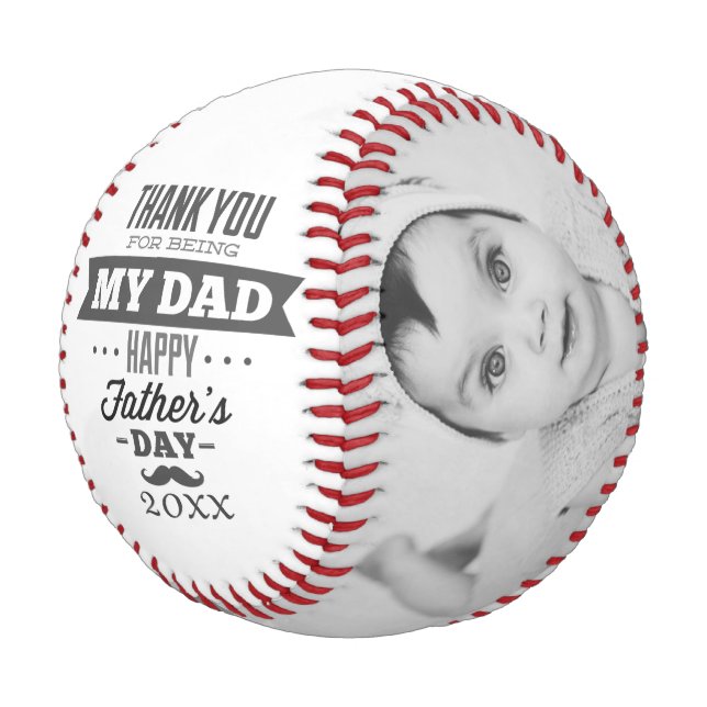 Fathers Day Personalized Black And White Baseball (Angled)