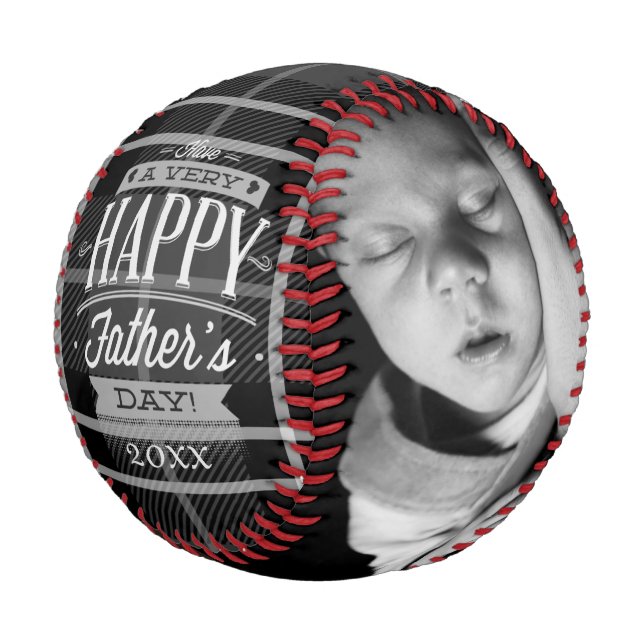 Fathers Day Personalized (Black Plaid) Baseball (Angled)