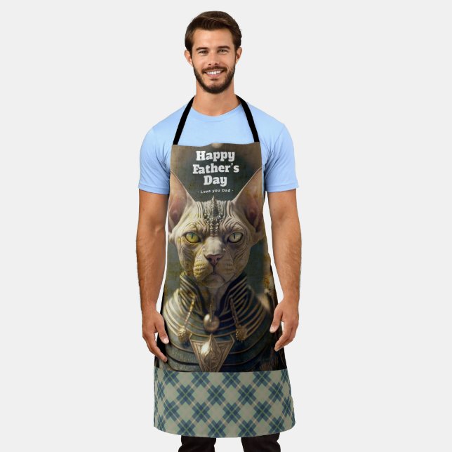 Father's Day Personalized Photo Viking Cat.  Apron (Worn)