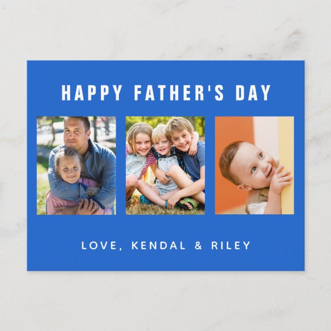 Father's Day Photo Collage Blue Custom Postcard (Front)