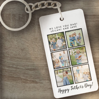 Father's Day Photo Collage White Keychain