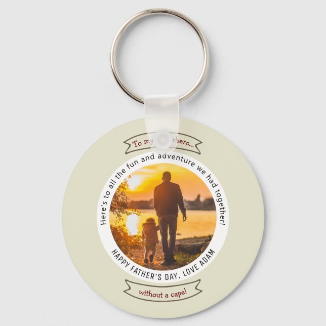 Fathers Day Photo Funny Superhero Quote Minimalist Keychain (Front)
