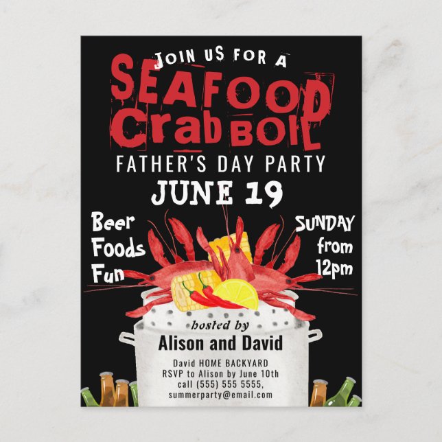 Father's Day Photo Seafood Party Invitation Postcard (Front)