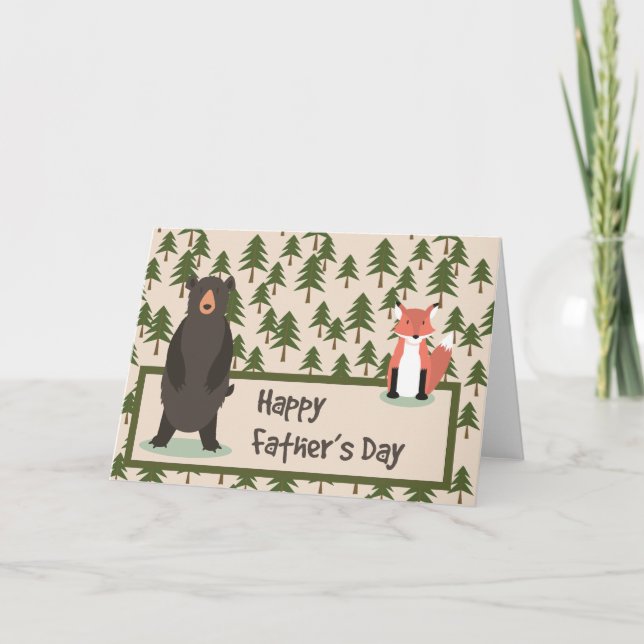 Fathers Day Pine Trees Bear and Fox Card (Front)