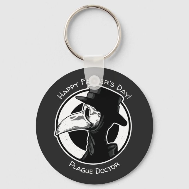 Father's Day Plague Doctor Bird Mask B/W Steampunk Keychain (Front)