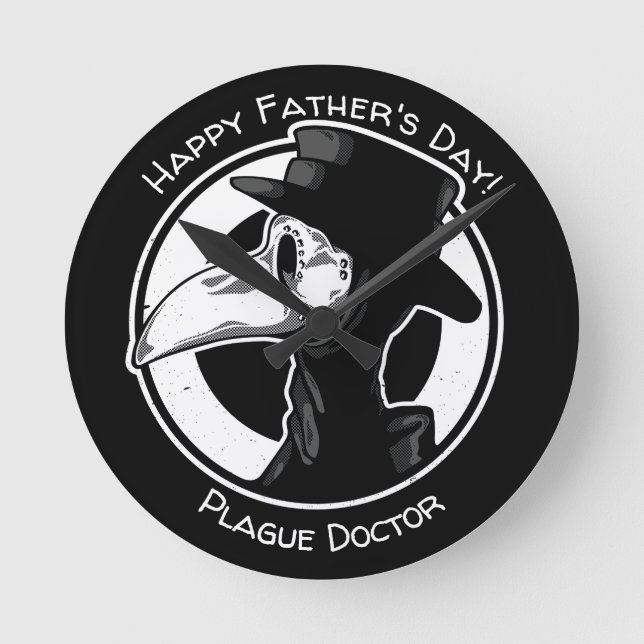 Father's Day Plague Doctor Bird Mask B/W Steampunk Round Clock (Front)
