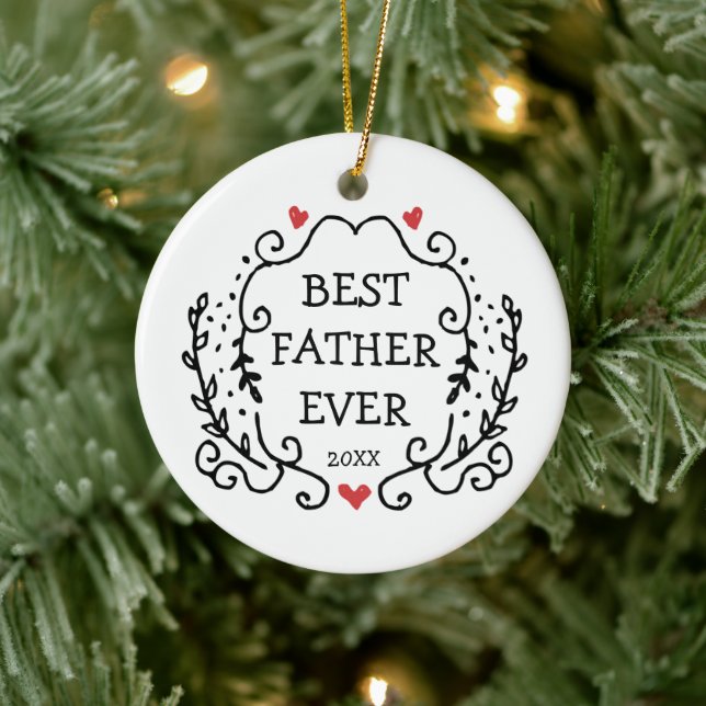Father's Day Present Personalized Best Father Ever Ceramic Ornament (Tree)