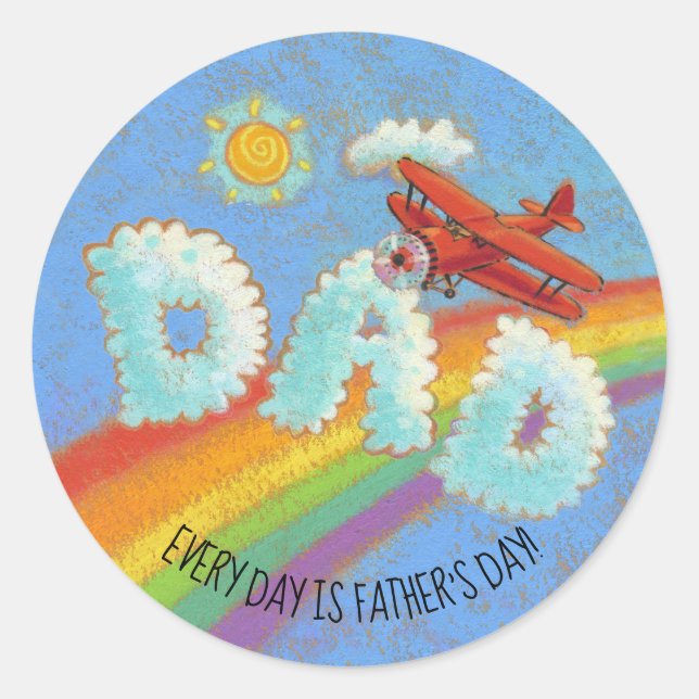 Father's Day Red Plane Skywriter Dad Classic Round Sticker (Front)
