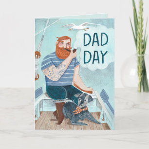 Fathers day Redbeard Captain on a boat with Dog Card