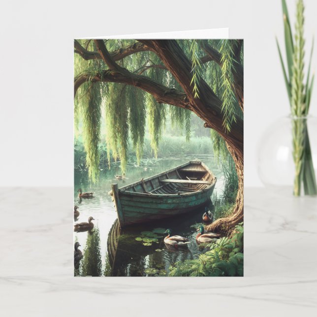 Father's Day Rowboat Under a Willow Tree Card (Front)
