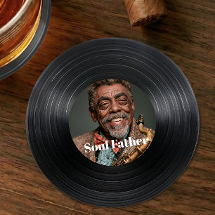 Father's Day Saxophonist Custom Photo Vinyl Record Round Paper Coaster
