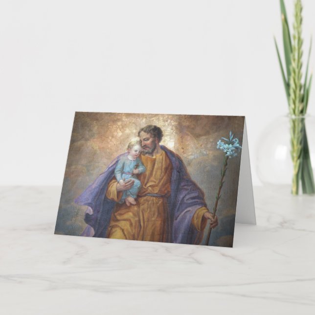 Father's Day St. Joseph Baby Jesus Cross Lily Card (Front)