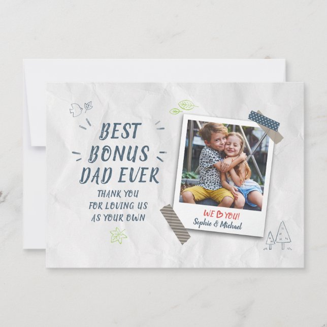 Fathers Day Stepdad Best Bonus Dad Custom Photo Card (Front)