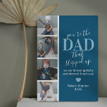 Father's Day Stepdad Photo Plaque<br><div class="desc">Custom blue stepdad picture plaque featuring 4 photos of the kids,  the message "you're the dad that stepped up",  a personalized message that you can keep or change to your own,  a cute heart,  and your childrens names.</div>