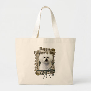 Fathers Day - Stone Paws - Bichon Frise Large Tote Bag
