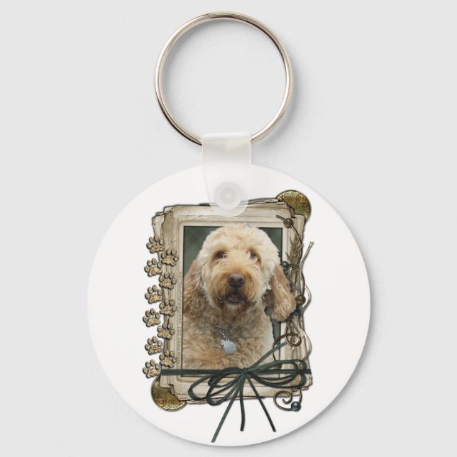 Fathers Day - Stone Paws - GoldenDoodle Keychain (Front)