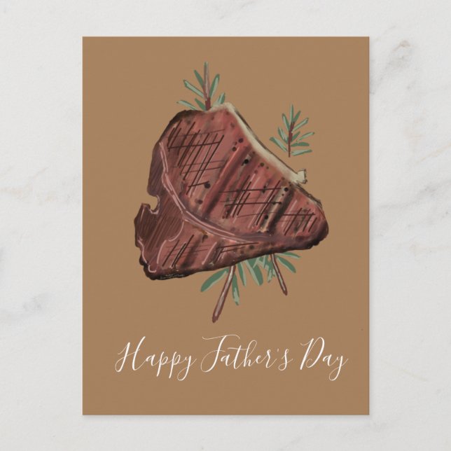 Father's Day T Bone Steak Rosemary Sprigs Postcard (Front)