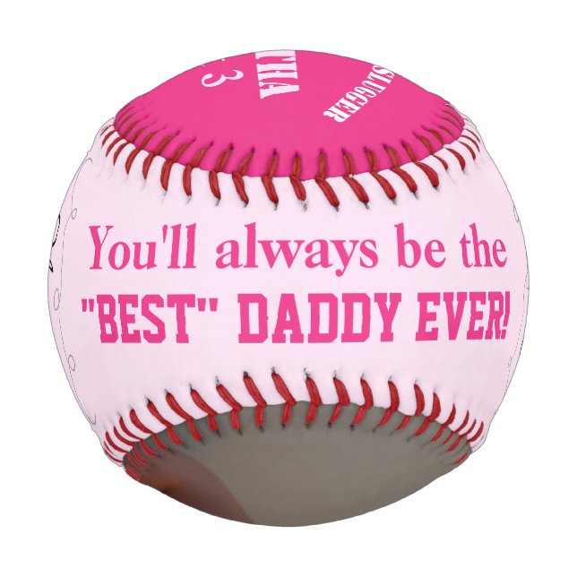 Father's Day Triplet Slugger Pink Photo Baseball (Front)