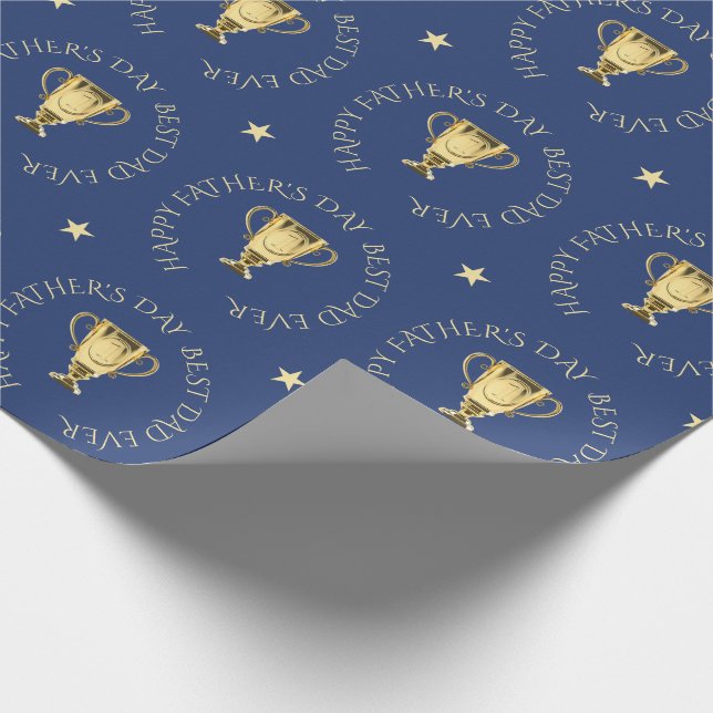 Fathers Day trophy custom text navy Wrapping Paper (Corner)