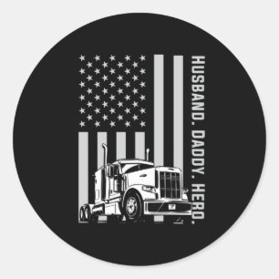 Father's Day Trucker Dad American Flag Classic Round Sticker