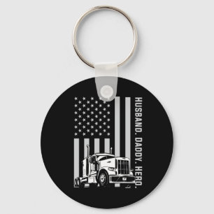 Father's Day   Trucker Dad American Flag Keychain