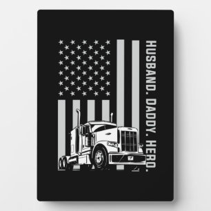 Father's Day Trucker Dad American Flag Plaque
