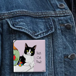 Father's Day Tuxedo Cat 2 Inch Square Button