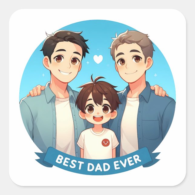  Father's Day - Two fathers and their son Square Sticker (Front)