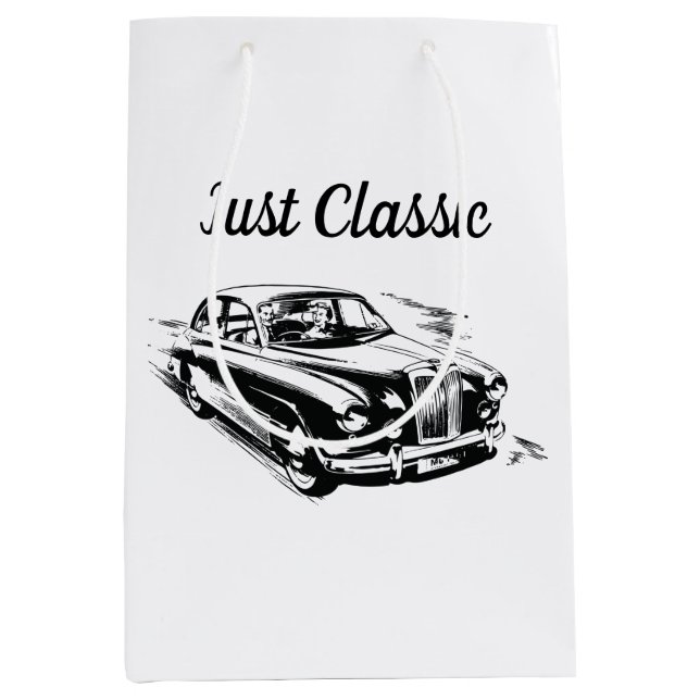 Father's Day Typography Design Just Classic Car Medium Gift Bag (Front)