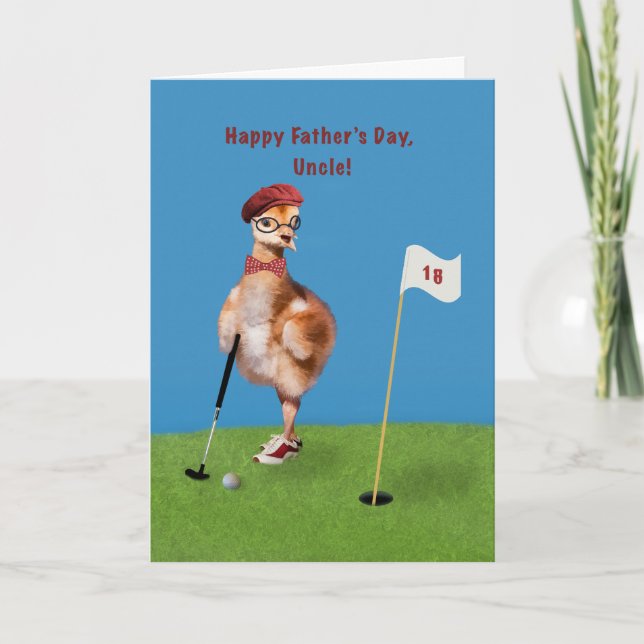Father's Day, Uncle, Humourous Bird Playing Golf Card (Front)