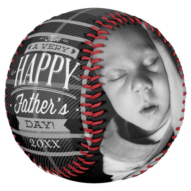 Fathers Day Unique Personalized (Black Plaid) Softball (Angled)