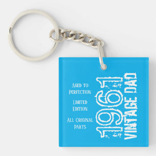 Father's Day Vintage Dad Retro Type Photo Blue Keychain