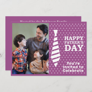 Fathers Day White Tie Purple Dots Add Photo Party Invitation