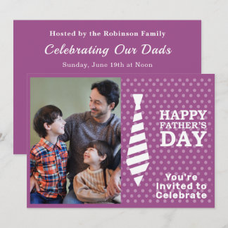 Fathers Day White Tie Purple Dots Add Photo Party Invitation
