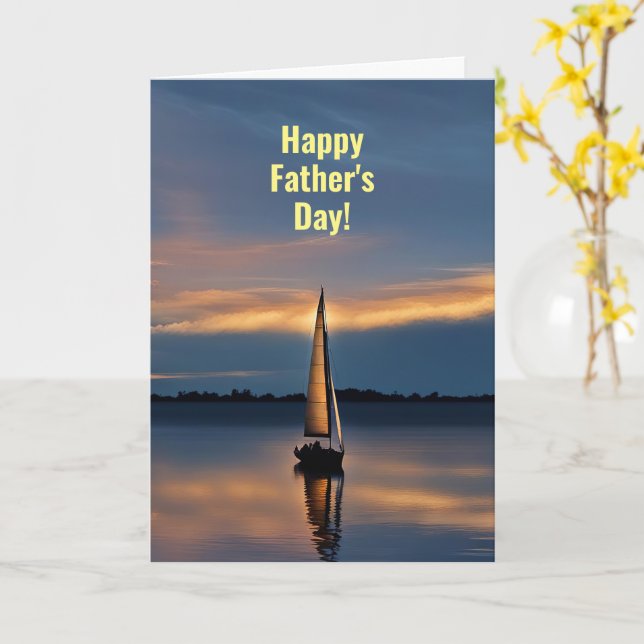 Fathers Day with Beautiful Sailboat and Sunset  Card (Yellow Flower)