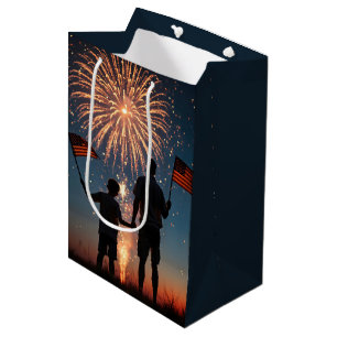 Father's Day With Fireworks and American Flags Medium Gift Bag