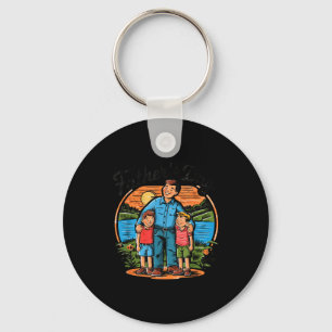 Fathers Day With Sons Happy Dad Design Idea Keychain