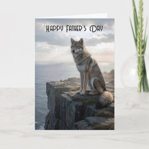 Father's Day Wolf On an Rocky Ocean Cliff Card