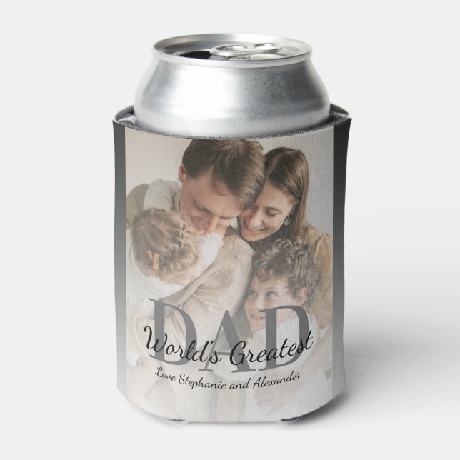 Father's Day World's Greatest Dad with Photo Can Cooler (Can Front)