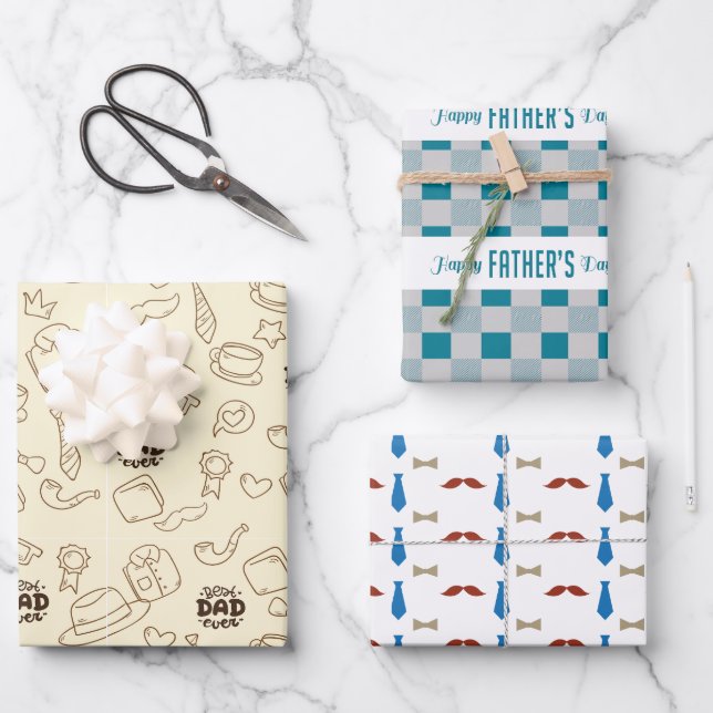 Father's Day Wrapping Paper Flat Sheet Set of 3 (Front)