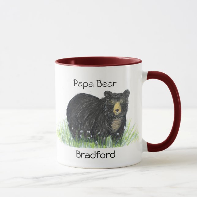Fathers gifts Add Name Papa Bear Black Bear  Mug (Right)