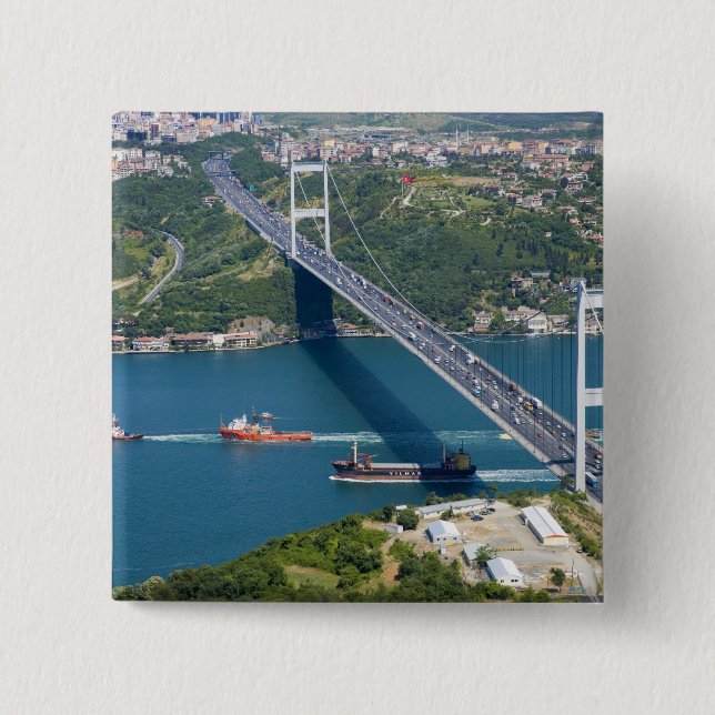 Fatih Sultan Mehmet Bridge over the Bosphorus, 2 Inch Square Button (Front)